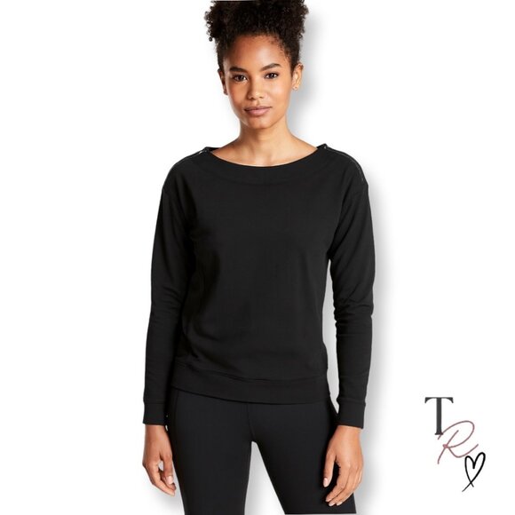 Athleta Studio Zip Boatneck Casual Top Zip Shoulder Details Size Small Tall - Picture 1 of 14